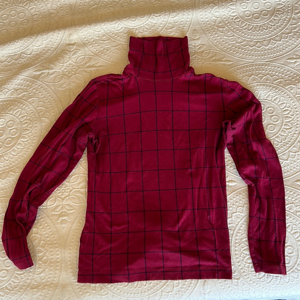 LL Bean Signature red buffalo plaid style cotton turtleneck, XS